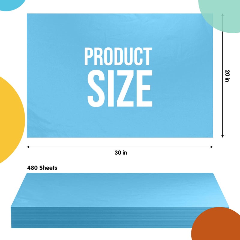 Party Solids Light Blue Tissue Paper for Gift Bags - 20" X 30" Bulk Tissue Paper Light Blue 480 Sheets - 10lb Newsprint for Packing, Birthday Gift Box Filler, Packing Supplies for Moving Supplies - Image 2